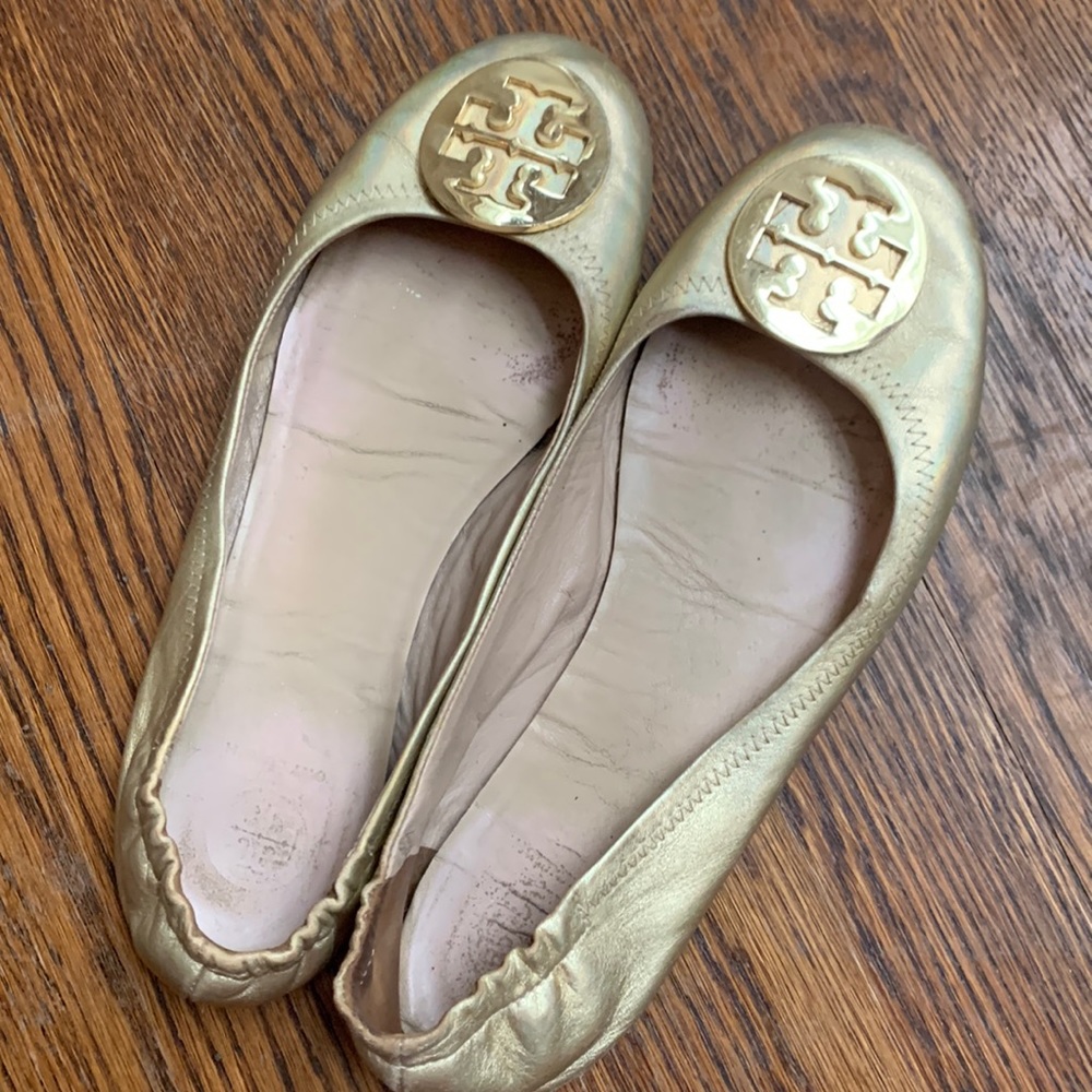 Golden Tory Burch Ballet Flats